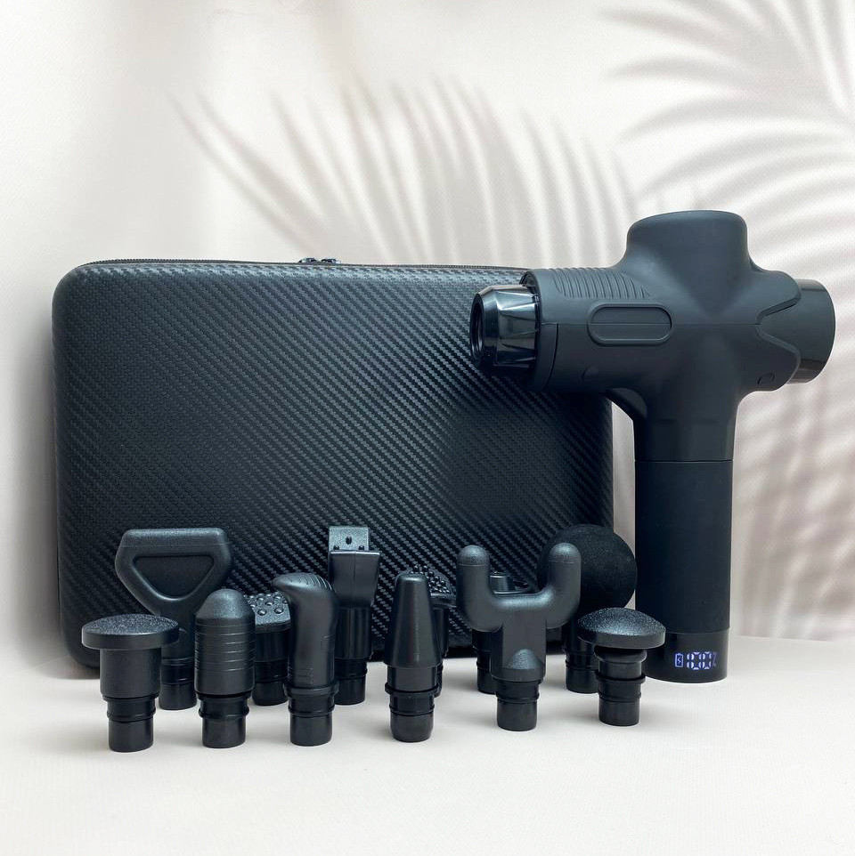 Перкусійний масажний пістолет ручний для спини Massage Gun ProMax, 12 насадок, ударний вібромасажер