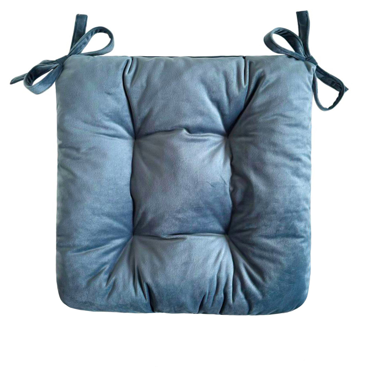 Подушка на стілець,  крісло, табуретку на двох зав'язках 40х40х8 велюрова блакитна