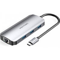 Концентратор Vention USB3.1 Type-C --> HDMI/USB 3.0x3/RJ45/PD 100W Hub 6-in-1 (TOHHB)