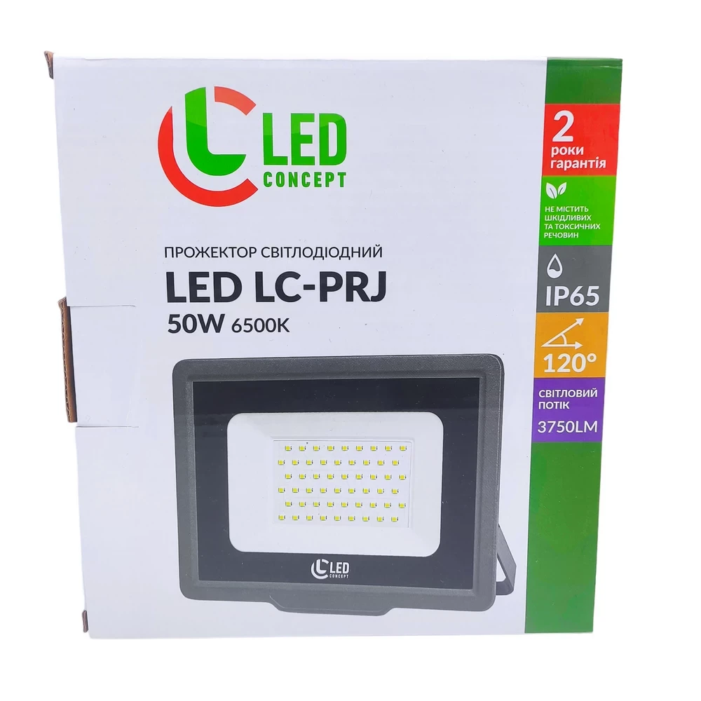 Світлодіодний прожектор LC-PRJ 50W 3750Lm 6500K Гарантія - 2 роки, фото 1