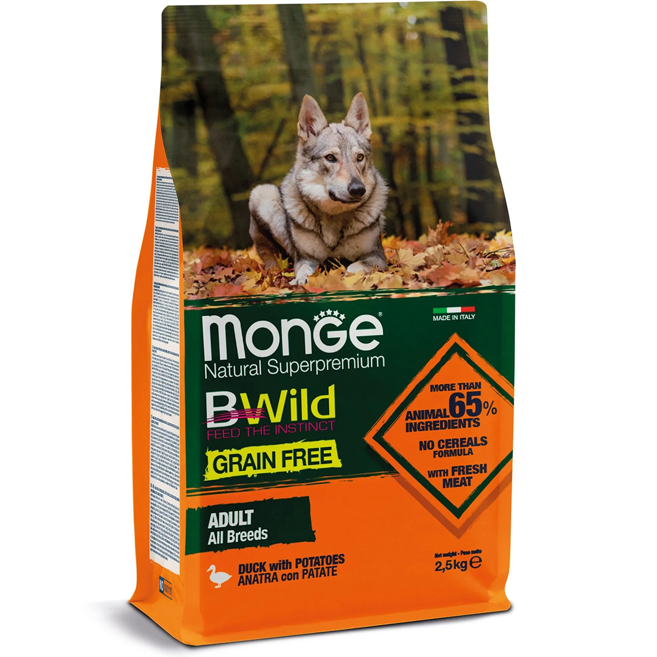 Monge Dog BWILD GR.FREE All breeds Adult сухий корм для собак усіх порід качка 2.5КГ
