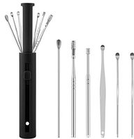 Многоразовые инструменты для чистки ушей, 6 шт в кейсе/ Набор ушных металлических скребков и палочек Черный