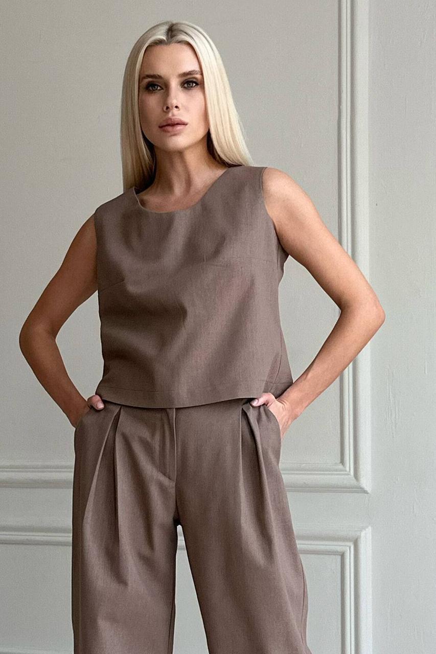 Стильна лляна жіноча майка базова 44-50 розміри, фото 1