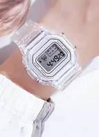 Прозрачные электронные часы винтажные с подсветкой аналог Casio G Shock Белые