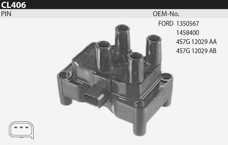 Котушка запалювання Tesla CL 406 для FORD Fiesta V 2.0 ST150 двиг. N4JB, Mondeo III 1.8 16V двиг. CGBB/CGBA/CHBA/CHBB, 2.0 16V