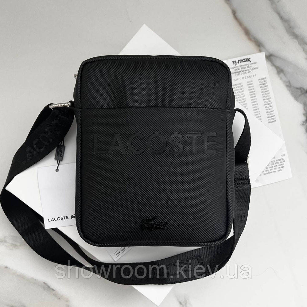 Чоловіча брендова сумка через плече Lacoste (2026) чорна, фото 1