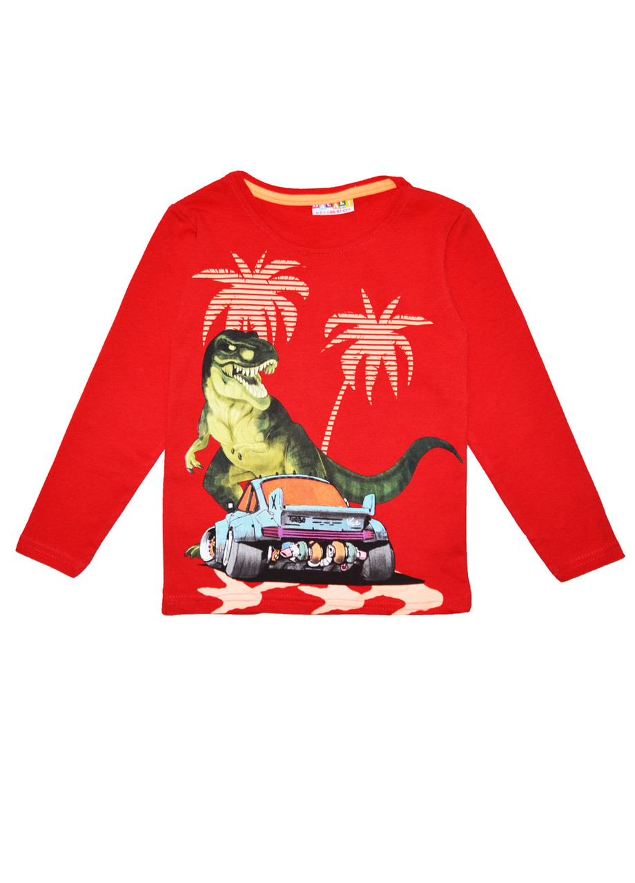 Реглан для хлопчика принт Динозавр червоний