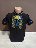 Дитяча сорочка вишиванка для хлопчика короткий рукав на 4-8 років трикотаж бавовна чорна та біла