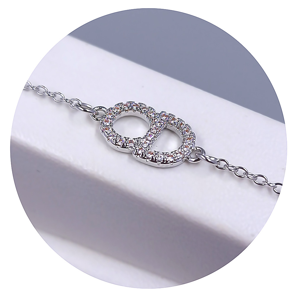 Браслет Stainless Steel. Сталь. Родій. Камені: білий циркон. Довжина: 18-22 см