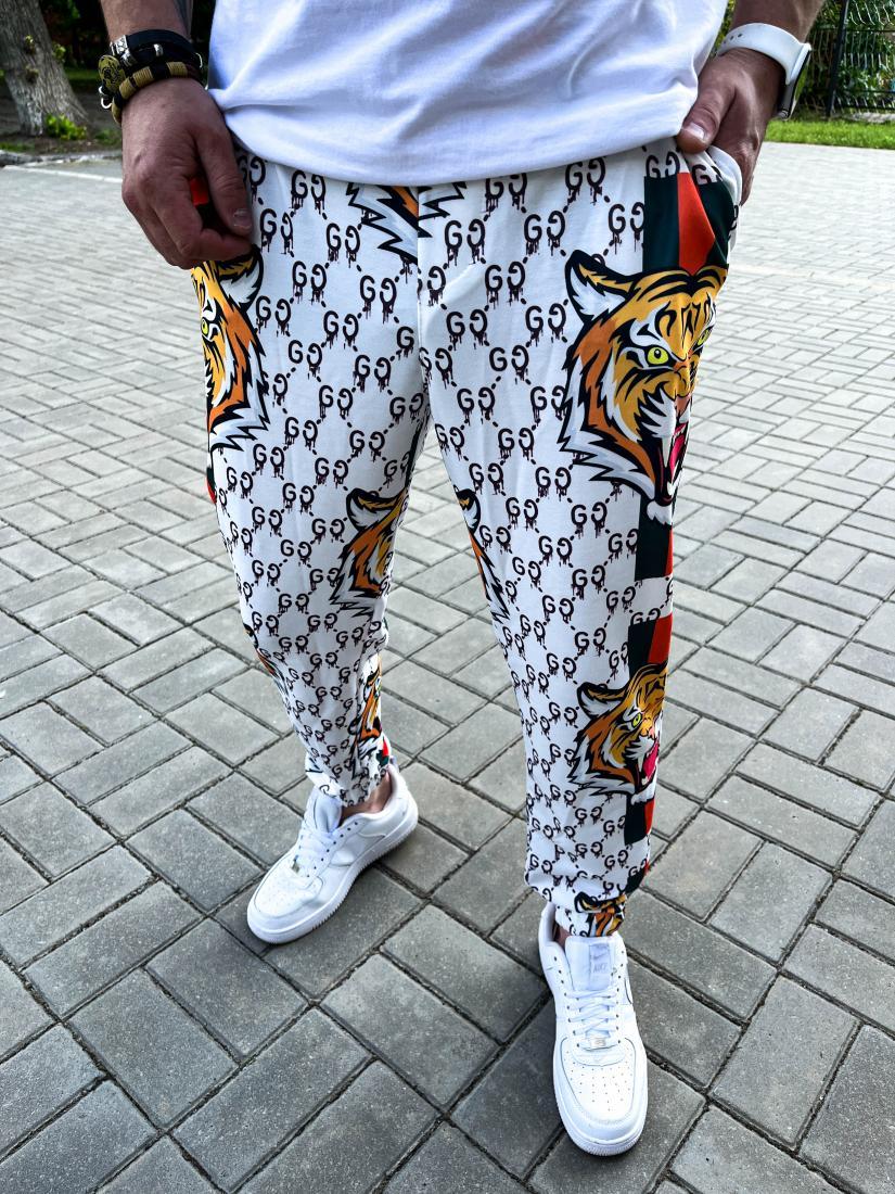 Купить Белые летние мужские спортивные штаны Gucci с тигром, цена 890 ...