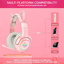Навушники ігрові ONIKUMA K9 з мікрофоном та LED RGB підсвічуванням (котячі вушка, рожеві, геймерські), фото 3