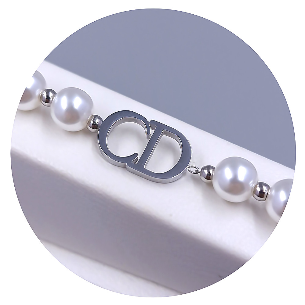 Браслет Stainless Steel. Сталь. Родій. Камені: білі перли. Довжина: 17-20.5 см