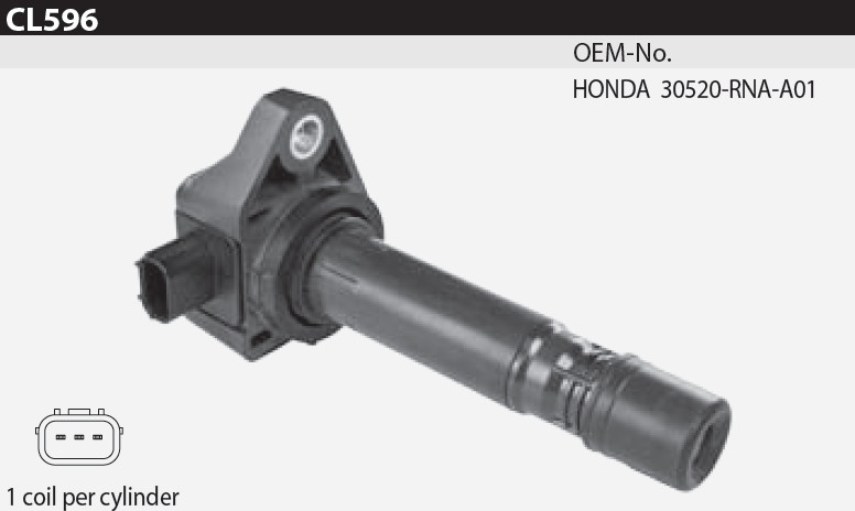 Котушка запалювання Tesla CL 596 для HONDA Accord VIII, Civic VII, VIII, FR-V, Stream, оригінальні номери: 30520-RNA-A01,