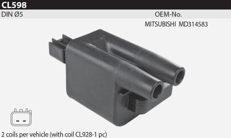 Котушка запалювання Tesla CL 598 для MITSUBISHI, Pajero II, Pajero Sport 3.0 V6 24V, оригінальні номери: MD314583,