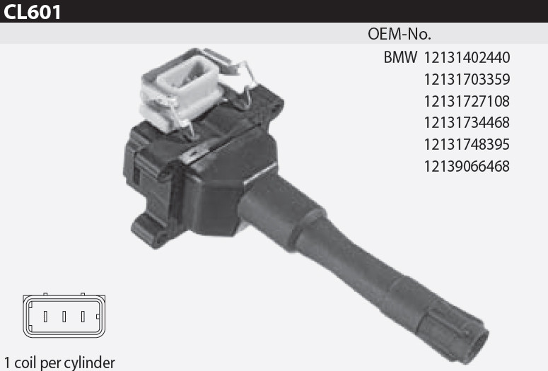 Котушка запалювання Tesla CL 601 для BMW 3 (E30)/(E36)/Cabriolet (E36)/Coupe (E36), 5 (E34)/Touring (E34), 7 (E32)/(E38), 8 (E31),