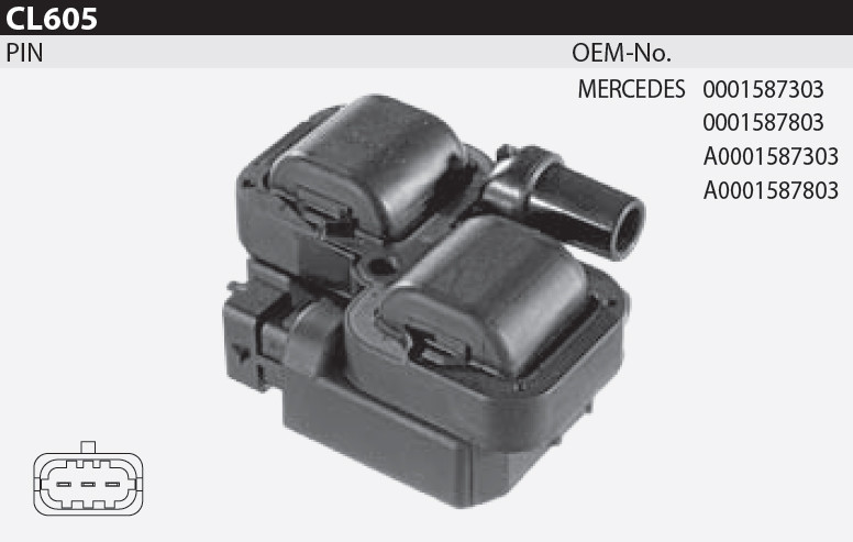 Котушка запалювання Tesla CL 605 для MERCEDES A-Class (W169), B-Class (W245) C-Class (W202)/(W203) C-Class Coupe (CL203), C-Class