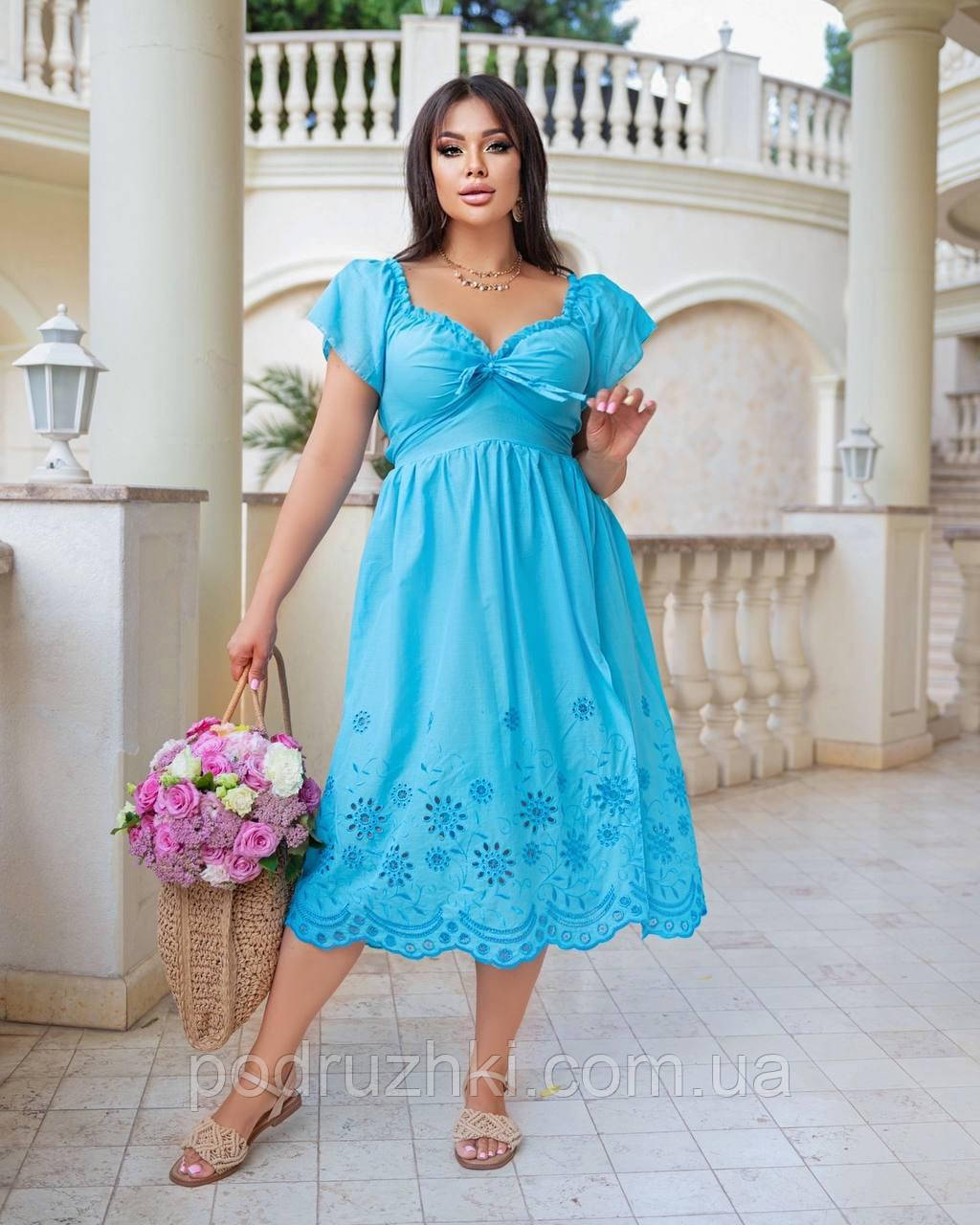 Легка літня сукня з розрізом Тканина бавовна з вишивкою Розміри 42-46,48-52,54-58,60-64, фото 1