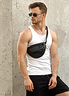 Стильна чорна сумка бананка з екошкіри, Сумка поясна повсякденна