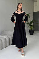 Женское красивое летнее черное муслиновое платье макси