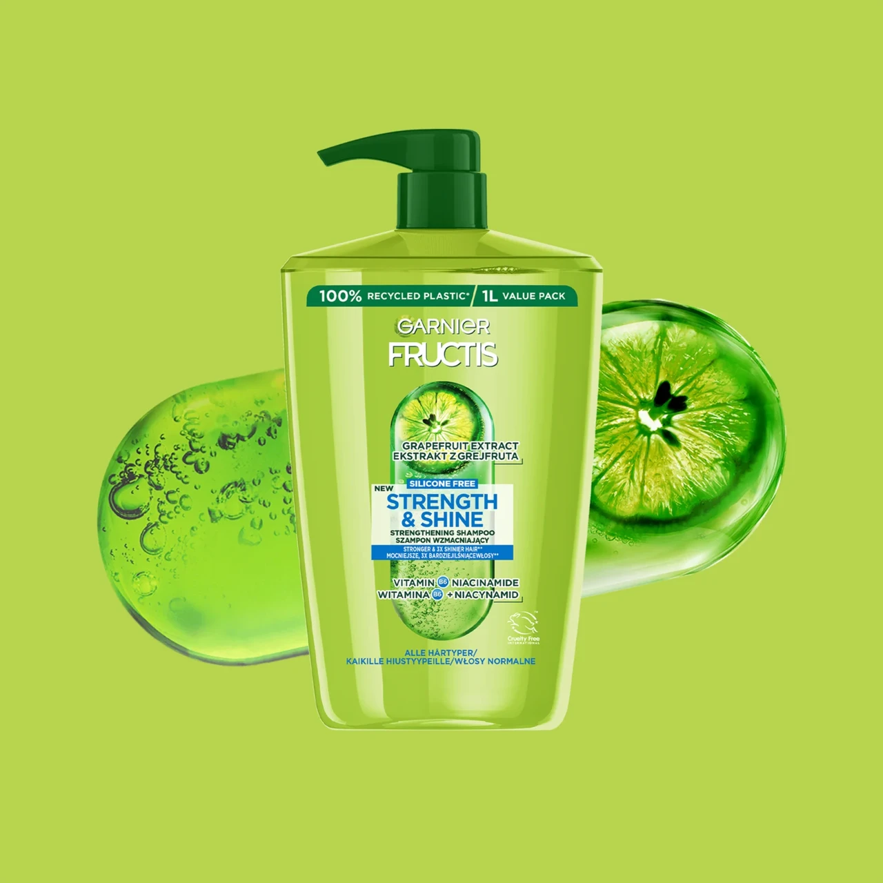 Garnier Fructis Strength & Shine укрепляющий шампунь для всех типов волос 1 л - фото 3 - id-p1885284026