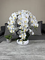 Латексная орхидея Premium в белом керамическом кашпо бонсайница на 9 веточек белый 60 см