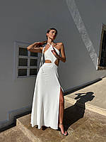 Жіноче плаття літнє з вирізом на талії біле