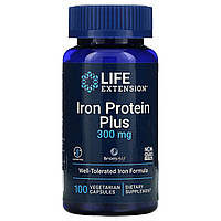 Железосодержащий протеин (белок), Iron Protein Plus, Life Extension, 300 мг, 100 капсул