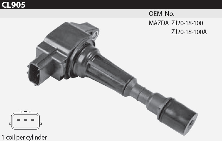 Котушка запалювання Tesla CL 905 для MAZDA, "2", 1.3, 1.4, 1.5, "3" 1.6, оригінальні номери: ZJ20-18-100, ZJ20-18-100A,