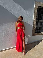 Жіноче плаття літнє з вирізом на талії червоного кольору