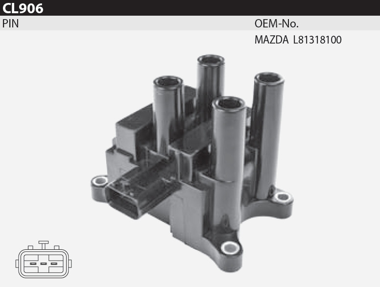 Котушка запалювання Tesla CL 906 для MAZDA 6, MPV II, оригінальні номери: L81318100, 20353,