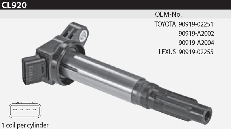 Котушка запалювання Tesla CL 920 для LEXUS RX, оригінальні номери: 90919-02251, 90919-A2002, 90919-A2004, 90919-02255, 20398,