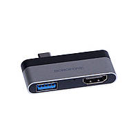 Переходник Borofone DH2 Type-C to HDMI+USB3.0 adapter Цвет Стальной-Чёрный