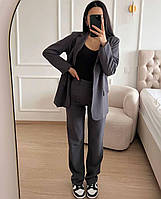 Классический костюм с прямыми брюками, 42/44, 44/46, беж, синий, черный,хаки, серый, гол,зел,еврокостюмка Темно-серый, 42/44