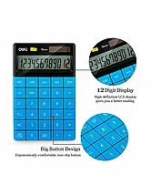 Калькулятор бухгалтерський Deli 1589 блакитний, 12 розряд, безшовні кнопки, 165*103*12,5, фото 3