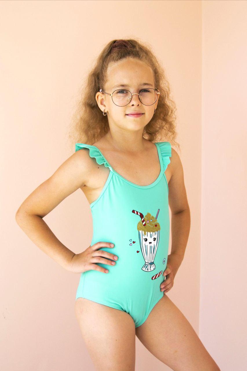 Дитячий суцільний купальник для дівчаток (арт. 14-92) розмір 4-12 з морозивом/бірюзовий 4