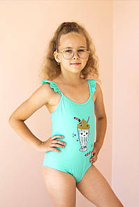 Дитячий суцільний купальник для дівчаток (арт. 14-92) розмір 4-12 з морозивом/бірюзовий 4