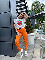 Женские штаны спортивные джоггеры с карманами, двунитка однотонные (Размер S,M,L), Оранжевые