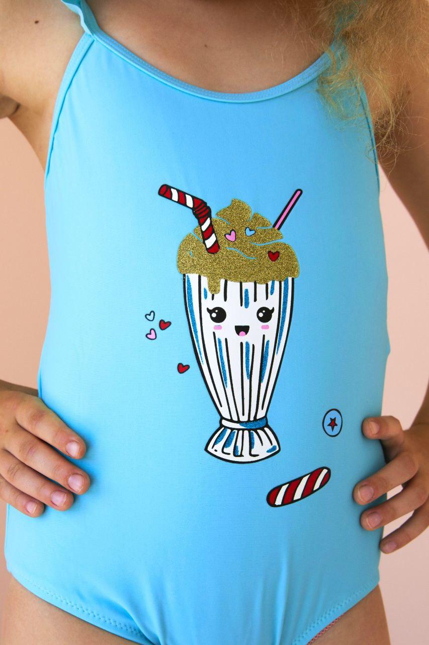 Дитячий суцільний купальник для дівчаток (арт. 14-92) розмір 4-12 з морозивом/блакитний 4