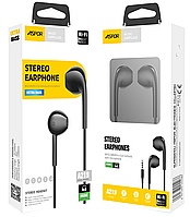 Навушники з мікрофоном Aspor A219 Stereo Earphone (3.5мм)- чорний