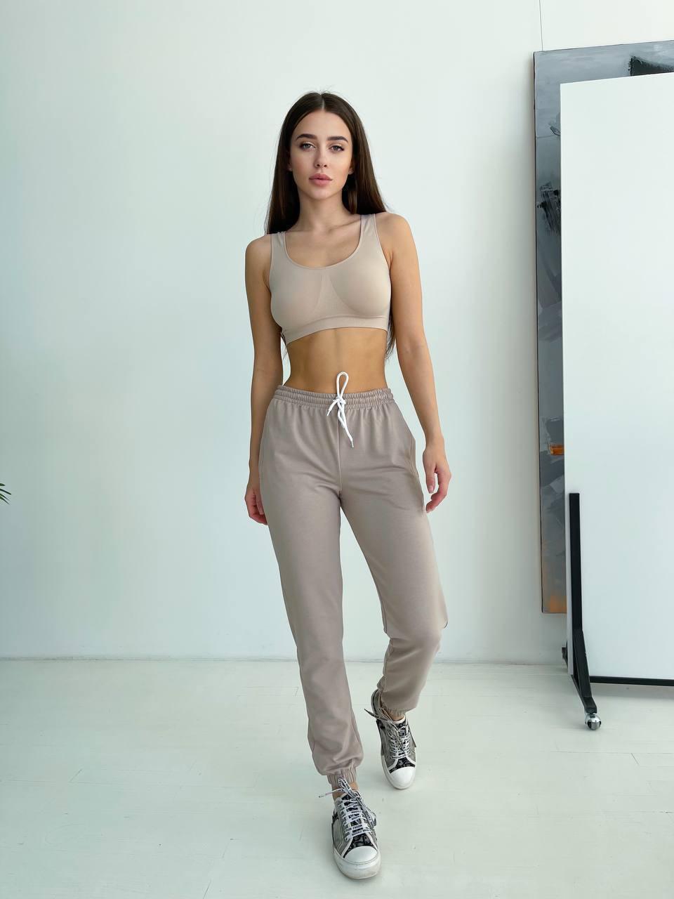 Жіночі штани спортивні джогери з кишенями, двунитка однотонні (Розмір S,M,L), Бежеві