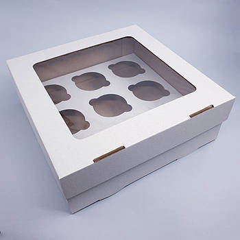 Коробка для капкейків на 9 шт з віконцем (картонна) 26х26х9 см