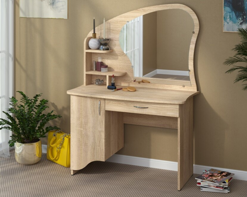 Трюмо фігурне з ящиком та полицями 3 Дуб сонома (100х45х137) Пєхотін, фото 1