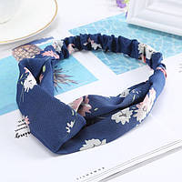 Декоративний обідок для волосся, стильна тканинна пов'язка-чалма на голову "Blue flowers"