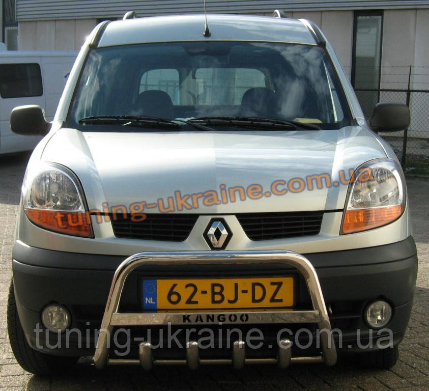 Защита переднего бампера кенгурятник низкий с надписью D60 на Renault Kangoo 1998-2008 - фото 1 - id-p325393724