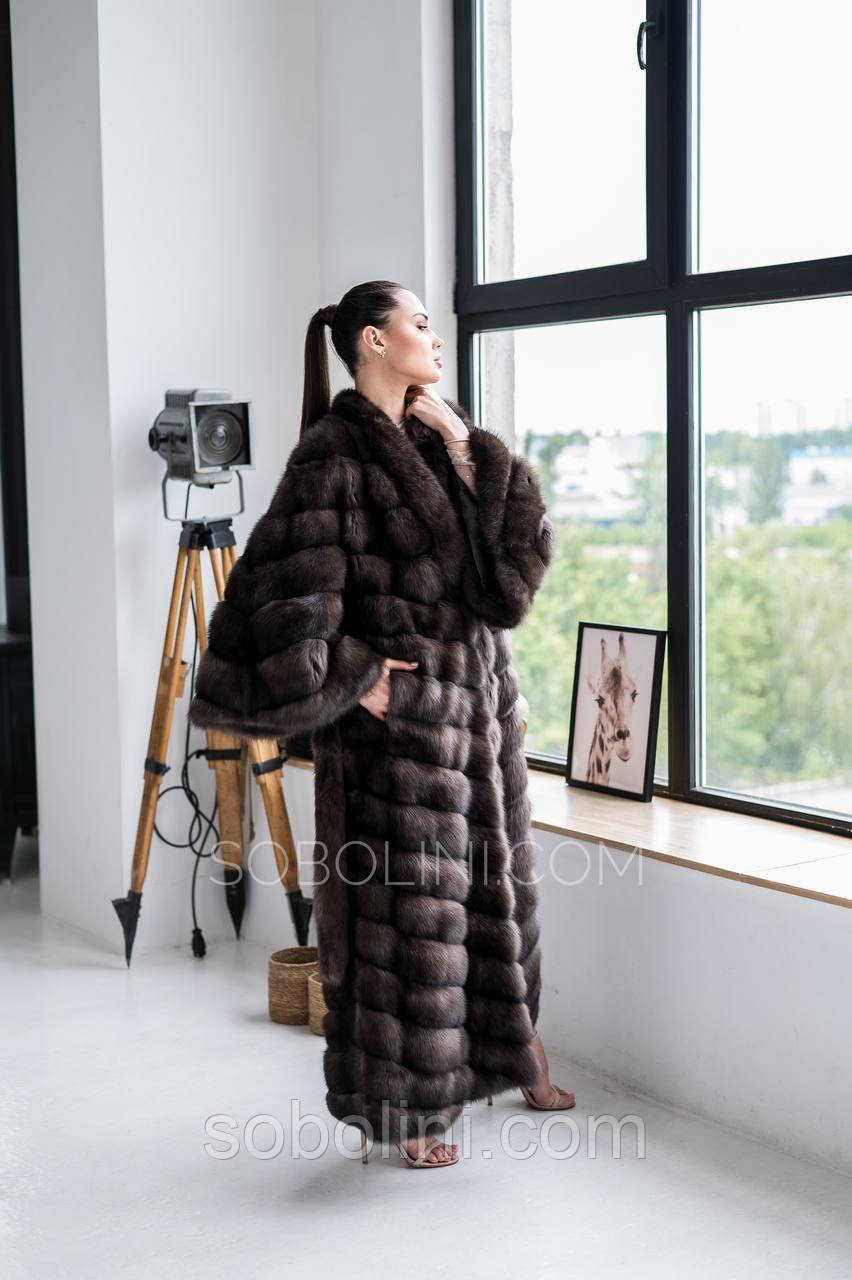 Довга 140см шубка в підлогу з соболя баргузин, фасон кімоно, фото 1