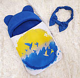 Конверт - спальник демисезон для новонароджених малюків 42х72 см 0-4 місяці ШкодаМода Сині Пташки, фото 2