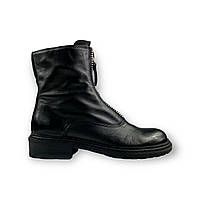 Женские Деми ботинки на флисе с молнией спереди черные натуральная кожа YY004-7R-1 Sasha Fabiani 2325