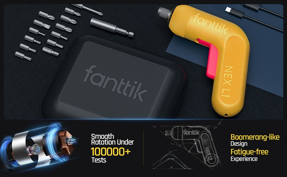 Электрическая отвертка Fanttik NEX L1 Pro (Li-ion 2000mAh 3.6V) с подсветкой, набором бит, USB-кабелем, Yellow - фото 9 - id-p1885449203