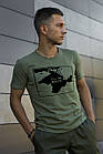 Чоловіча патріотична футболка хакі з принтом I`ll be back на грудях базова однотонна, фото 3