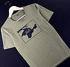 Чоловіча патріотична футболка хакі з принтом I`ll be back на грудях базова однотонна, фото 6